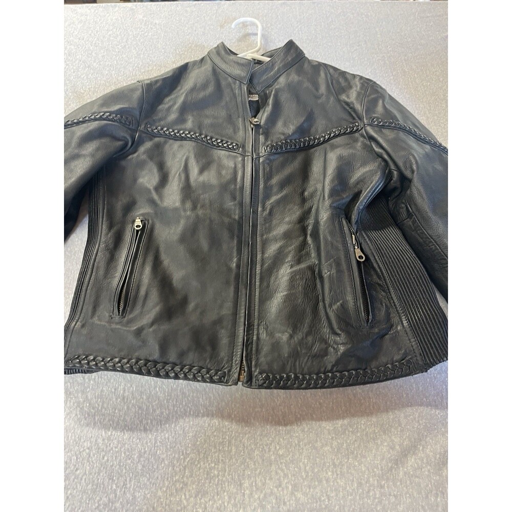 Women's River Road Laredo Black Braided Leather Motorcycle Jacket Medium Biker